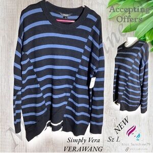 Simply Vera VERAWANG NEW - Sz L - striped  tunic sweater assymetric front